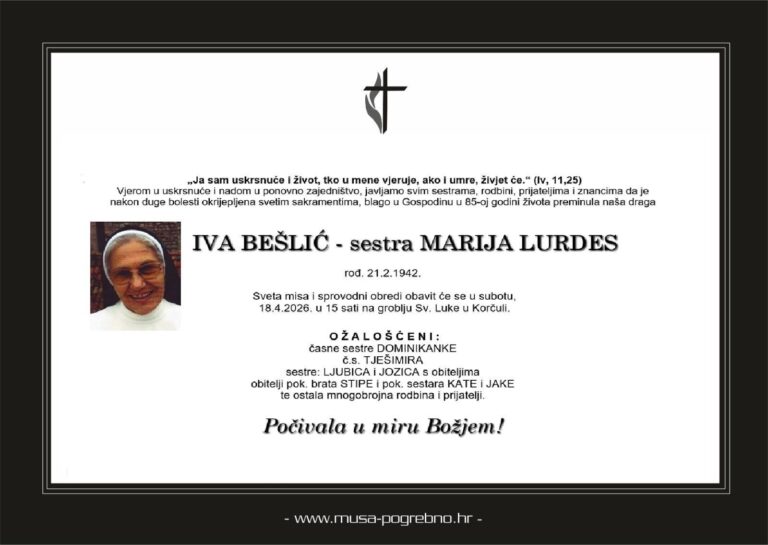 Preminula s. Marija Lurdes Bešlić