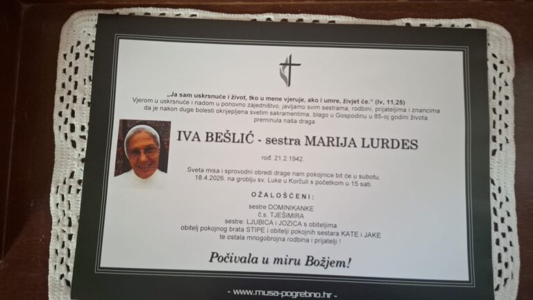 Preminula s. Marija Lurdes Bešlić